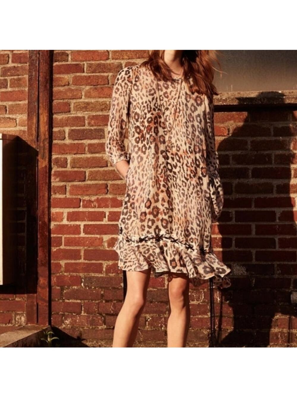 Chloe Resort Leopard Print Runway Ruffle Tassel Dress XS Mobwife Boho Aesthetic - Picture 2 of 16
